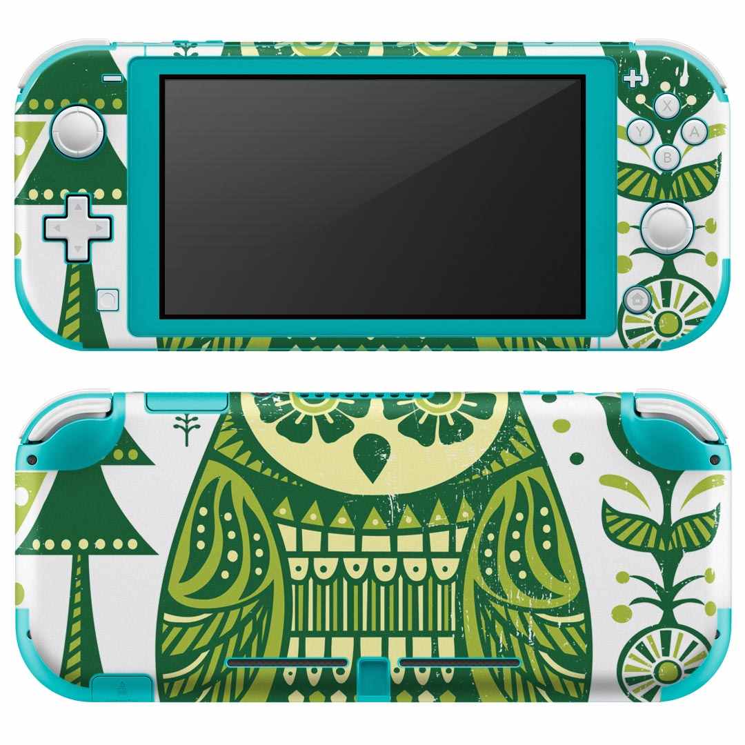 igsticker Nintendo Switch Lite 専用 デザインスキンシール 全面 ニンテンドー スイッチ ライト 専用 ゲーム機 カバー アクセサリー フィルム ステッカー エアフリー 004548 フクロウ 鳥 緑