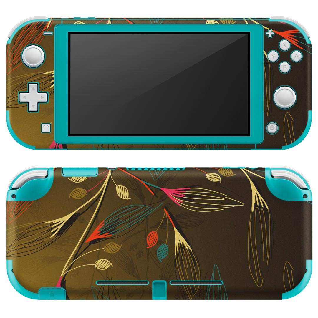 igsticker Nintendo Switch Lite 専用 デザインスキンシール 全面 ニンテンドー スイッチ ライト 専用 ゲーム機 カバー アクセサリー フィルム ステッカー エアフリー 004555 花　ブラウン　モダン