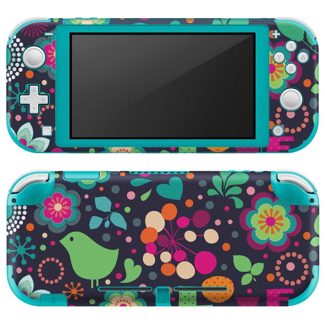 igsticker Nintendo Switch Lite 専用 デザインスキンシール 全面 ニンテンドー スイッチ ライト 専用 ゲーム機 カバー アクセサリー フィルム ステッカー エアフリー 004631 花　ハート　カラフル