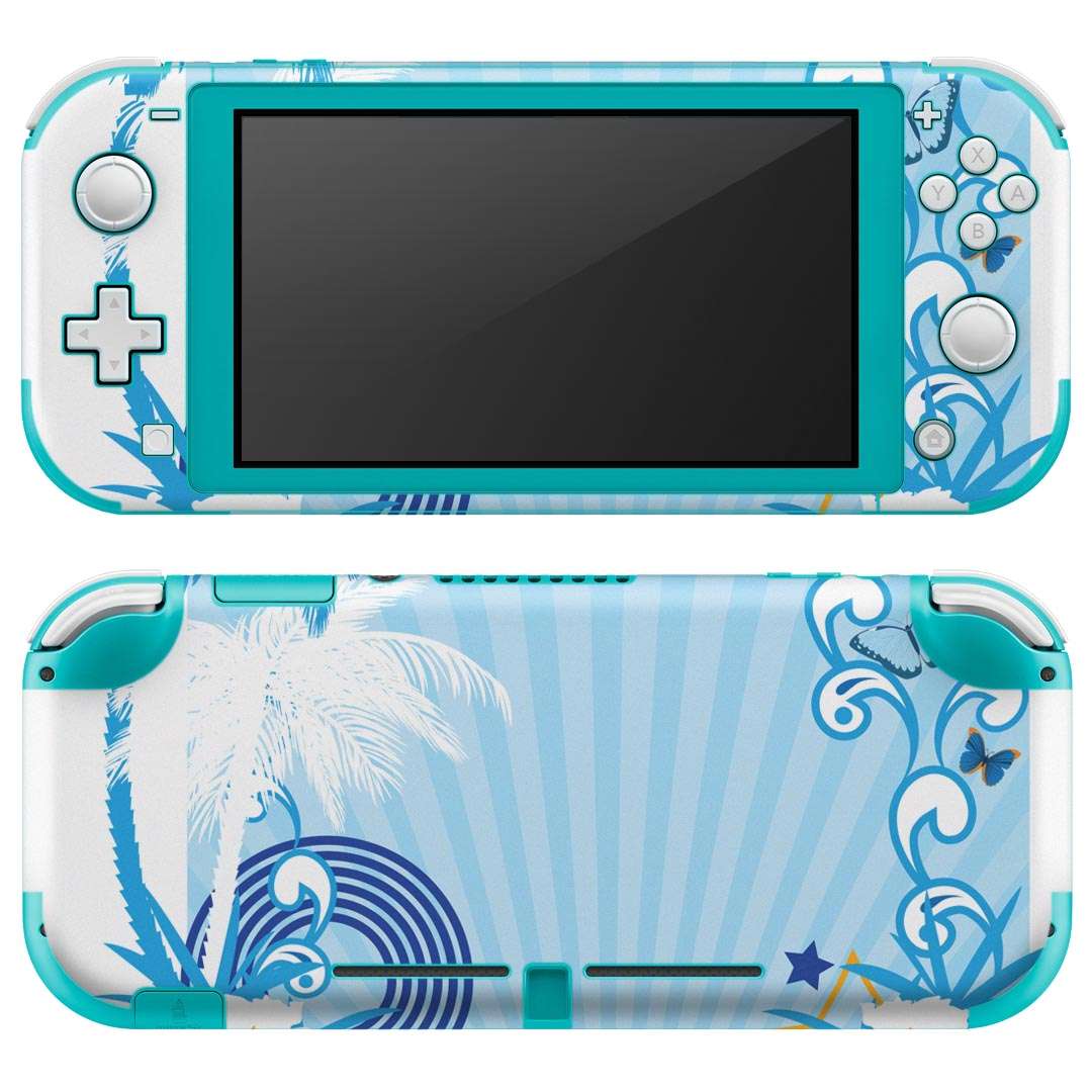 igsticker Nintendo Switch Lite 専用 デザインスキンシール 全面 ニンテンドー スイッチ ライト 専用 ゲーム機 カバー アクセサリー フィルム ステッカー エアフリー 004711 ハイビスカス　ハワイ　水色
