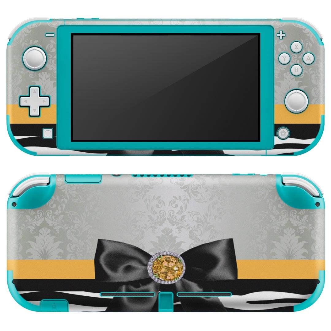 igsticker Nintendo Switch Lite 専用 デザインスキンシール 全面 ニンテンドー スイッチ ライト 専用 ゲーム機 カバー アクセサリー フィルム ステッカー エアフリー 004728 ゼブラ　リボン　黒
