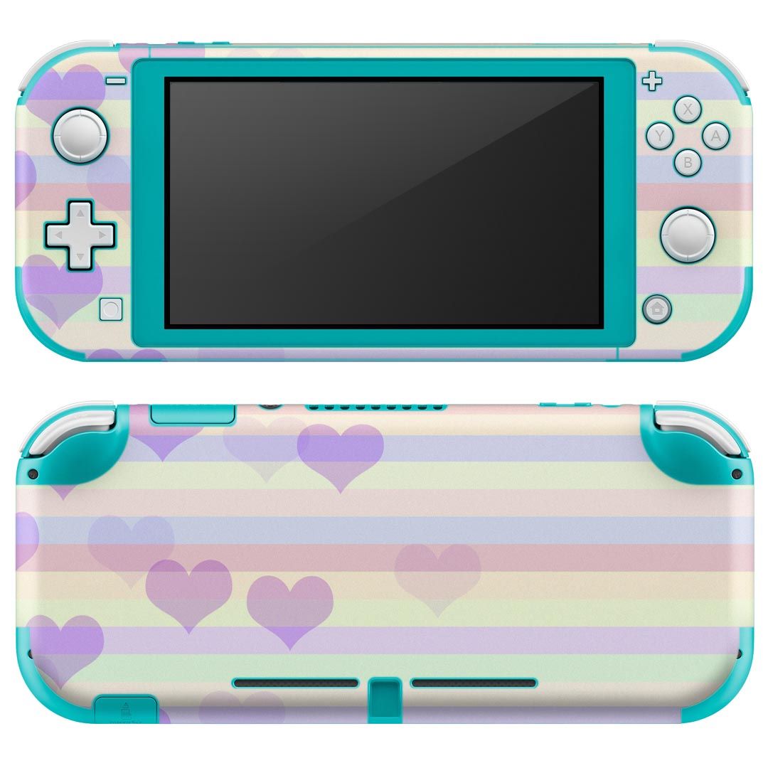 igsticker Nintendo Switch Lite 専用 デザインスキンシール 全面 ニンテンドー スイッチ ライト 専用 ゲーム機 カバー アクセサリー フィルム ステッカー エアフリー 004847 ハート ボーダー ピンク