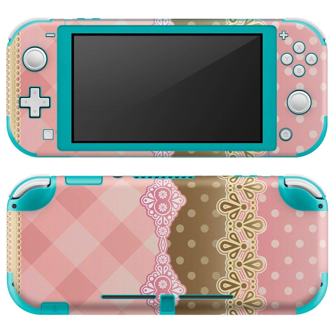 igsticker Nintendo Switch Lite 専用 デザインスキンシール 全面 ニンテンドー スイッチ ライト 専用 ゲーム機 カバー アクセサリー フィルム ステッカー エアフリー 004872 水玉　チェック　ピンク