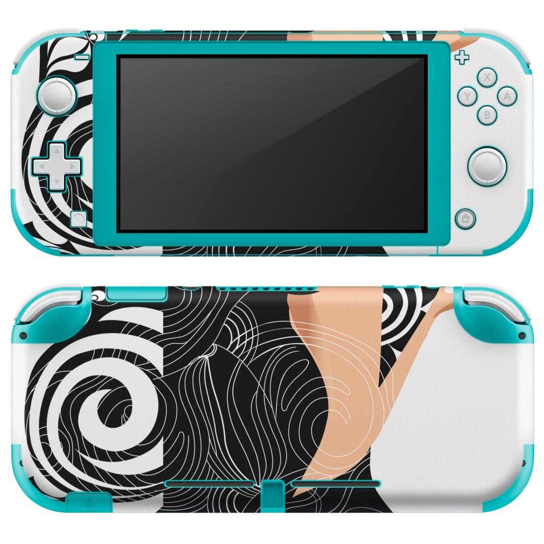 igsticker Nintendo Switch Lite 専用 デザインスキンシール 全面 ニンテンドー スイッチ ライト 専用 ゲーム機 カバー アクセサリー フィルム ステッカー エアフリー 004875 黒　白　イラスト