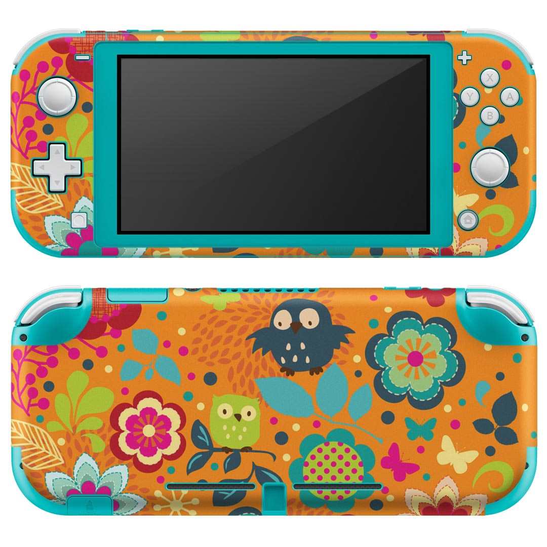 igsticker Nintendo Switch Lite 専用 デザインスキンシール 全面 ニンテンドー スイッチ ライト 専用 ゲーム機 カバー アクセサリー フィルム ステッカー エアフリー 004951 花 鳥 蝶 オレンジ