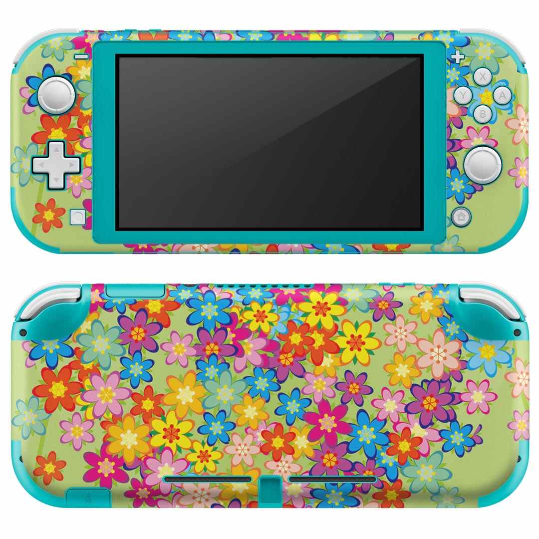 igsticker Nintendo Switch Lite 専用 デザインスキンシール 全面 ニンテンドー スイッチ ライト 専用 ゲーム機 カバー アクセサリー フィルム ステッカー エアフリー 004957 花　ハート　カラフル
