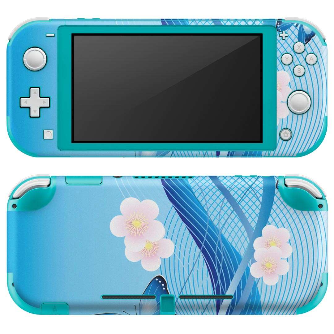 igsticker Nintendo Switch Lite 専用 デザインスキンシール 全面 ニンテンドー スイッチ ライト 専用 ゲーム機 カバー アクセサリー フィルム ステッカー エアフリー 004982 蝶 桜 青
