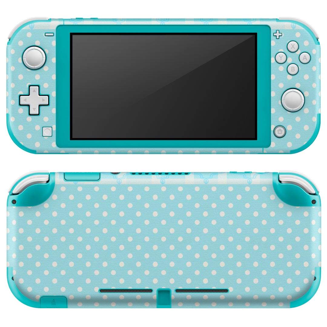 igsticker Nintendo Switch Lite 専用 デザインスキンシール 全面 ニンテンドー スイッチ ライト 専用 ゲーム機 カバー アクセサリー フィルム ステッカー エアフリー 005025 水玉　ドット　チェック　水色