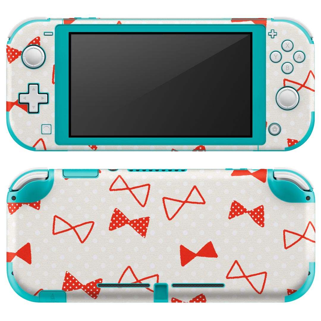igsticker Nintendo Switch Lite 専用 デザインスキンシール 全面 ニンテンドー スイッチ ライト 専用 ゲーム機 カバー アクセサリー フィルム ステッカー エアフリー 005027 リボン　赤　ドット　水玉