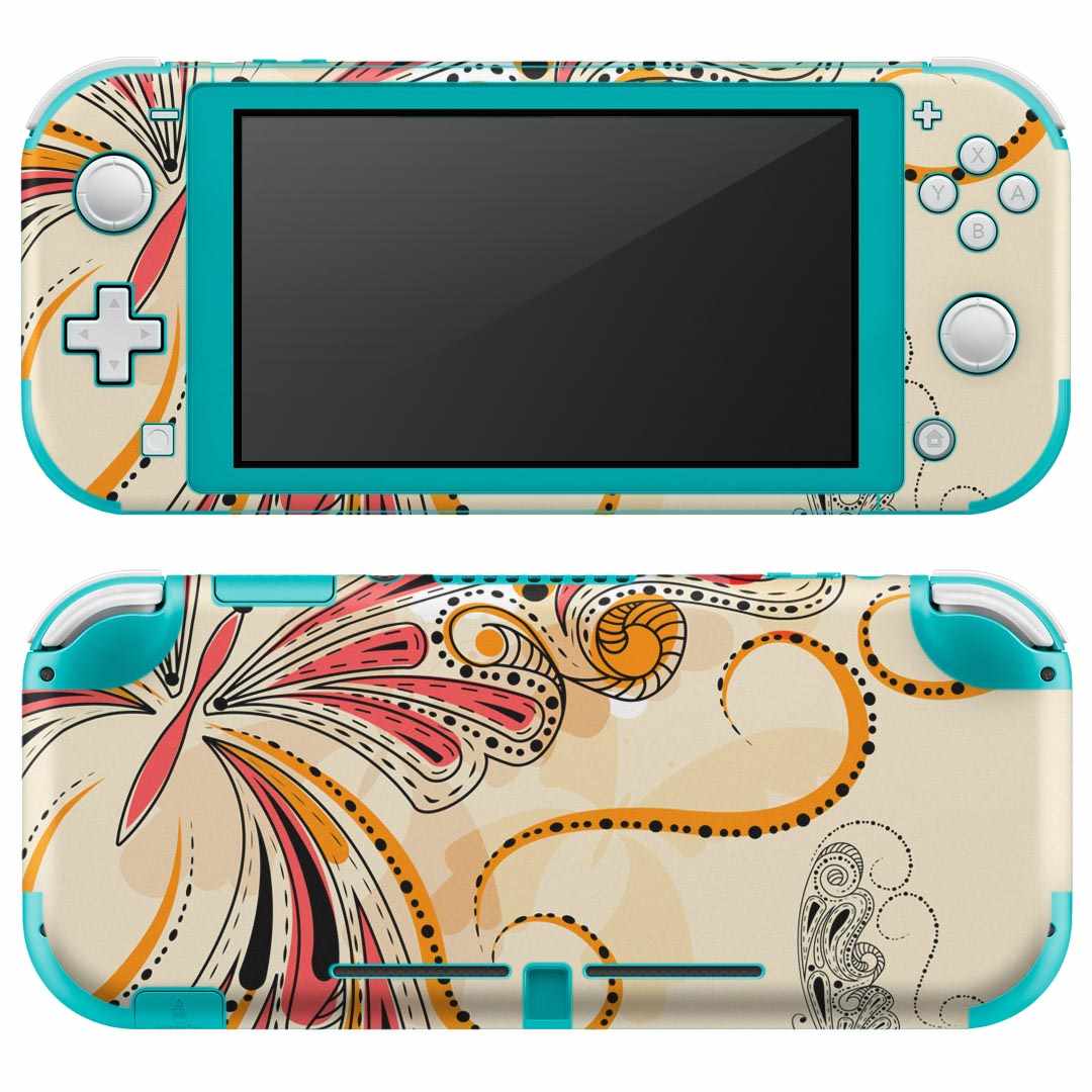 igsticker Nintendo Switch Lite 専用 デザインスキンシール 全面 ニンテンドー スイッチ ライト 専用 ゲーム機 カバー アクセサリー フィルム ステッカー エアフリー 005035 蝶　イラスト　カラフル