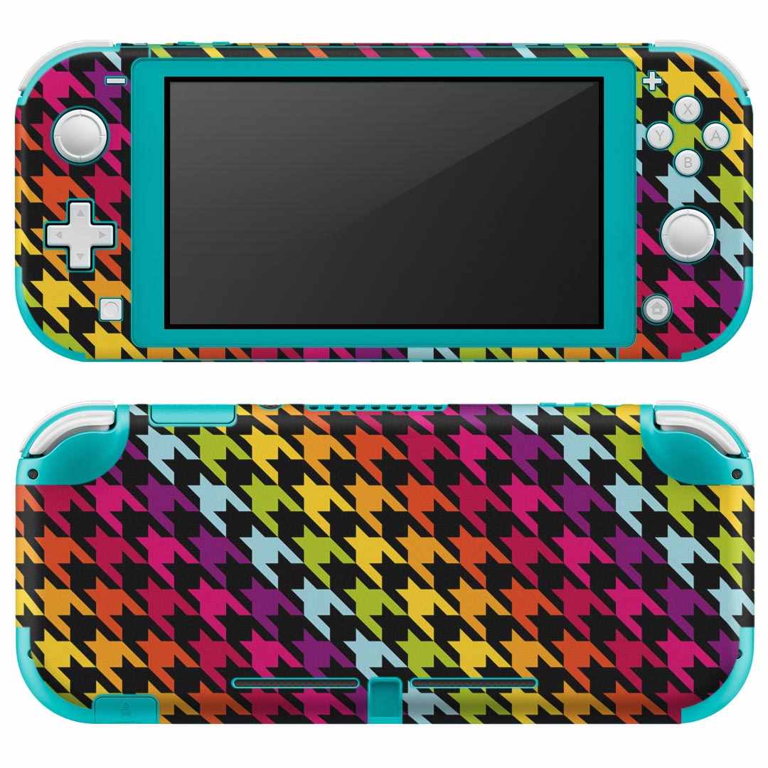 igsticker Nintendo Switch Lite 専用 デザインスキンシール 全面 ニンテンドー スイッチ ライト 専用 ゲーム機 カバー アクセサリー フィルム ステッカー エアフリー 005057 千鳥柄　カラフル　レインボー
