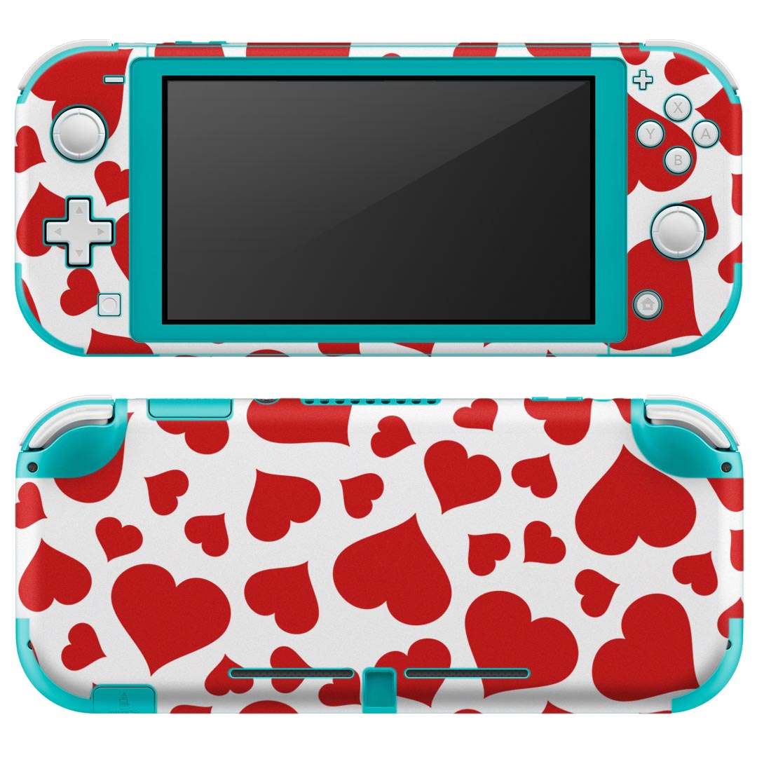 igsticker Nintendo Switch Lite 専用 デザインスキンシール 全面 ニンテンドー スイッチ ライト 専用 ゲーム機 カバー アクセサリー フィルム ステッカー エアフリー 005078 ハート　赤　白