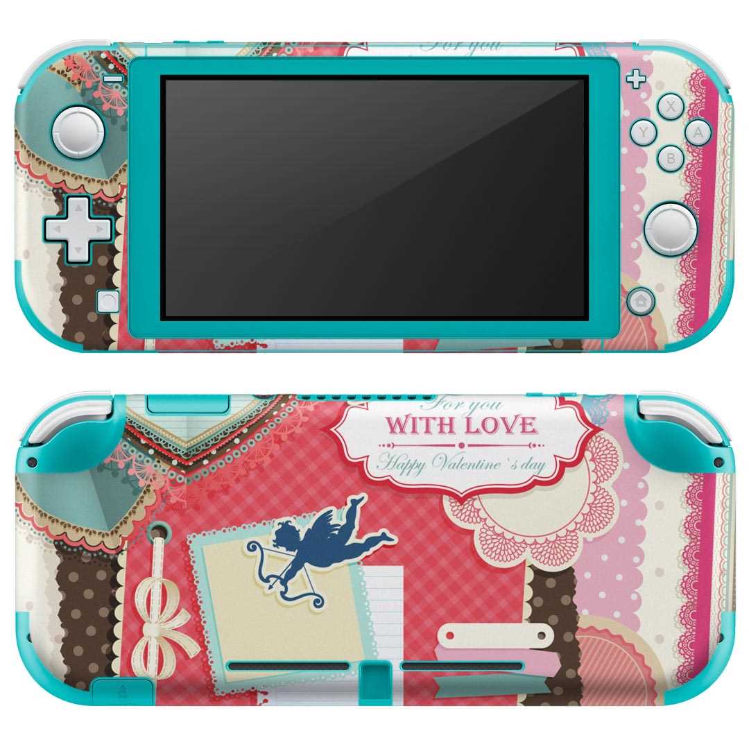 igsticker Nintendo Switch Lite 専用 デザインスキンシール 全面 ニンテンドー スイッチ ライト 専用 ゲーム機 カバー アクセサリー フィルム ステッカー エアフリー 005133 天使 ハート コラージュ
