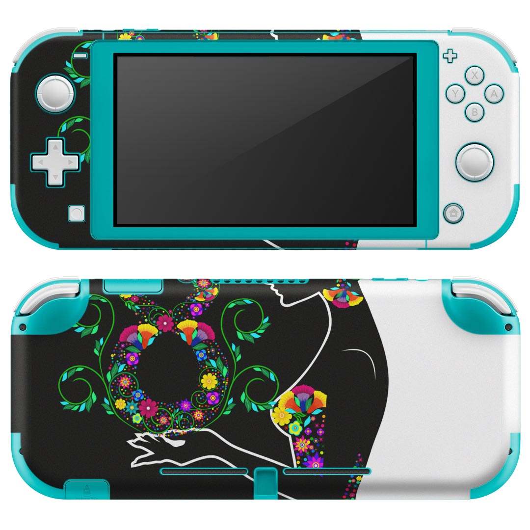 igsticker Nintendo Switch Lite 専用 デザインスキンシール 全面 ニンテンドー スイッチ ライト 専用 ゲーム機 カバー アクセサリー フィルム ステッカー エアフリー 005144 花 白 黒