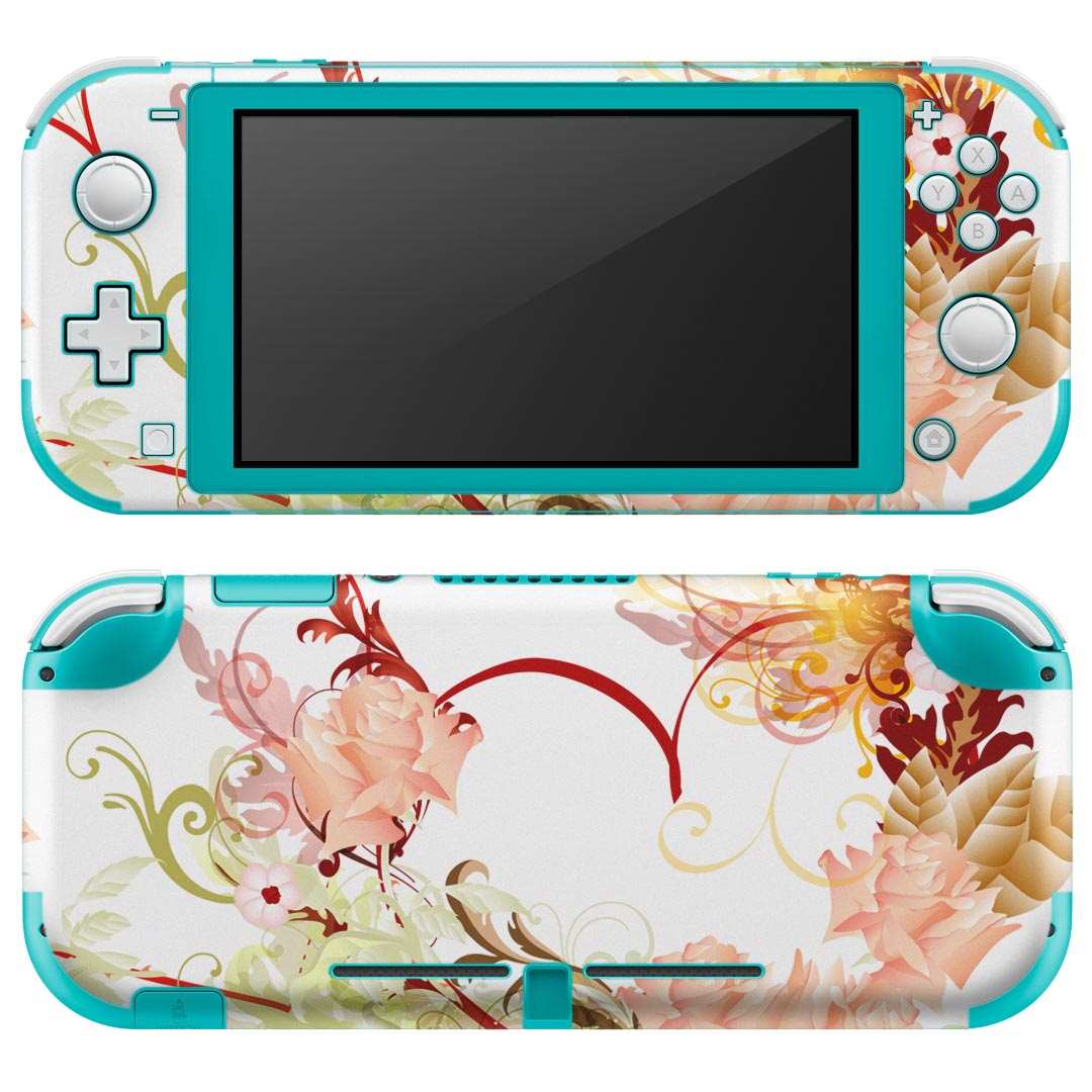 igsticker Nintendo Switch Lite 専用 デザインスキンシール 全面 ニンテンドー スイッチ ライト 専用 ゲーム機 カバー アクセサリー フィルム ステッカー エアフリー 005185 花 ハート エレガント