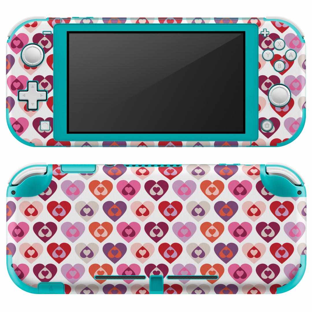 igsticker Nintendo Switch Lite 専用 デザインスキンシール 全面 ニンテンドー スイッチ ライト 専用 ゲーム機 カバー アクセサリー フィルム ステッカー エアフリー 005244 ハート 赤 模様