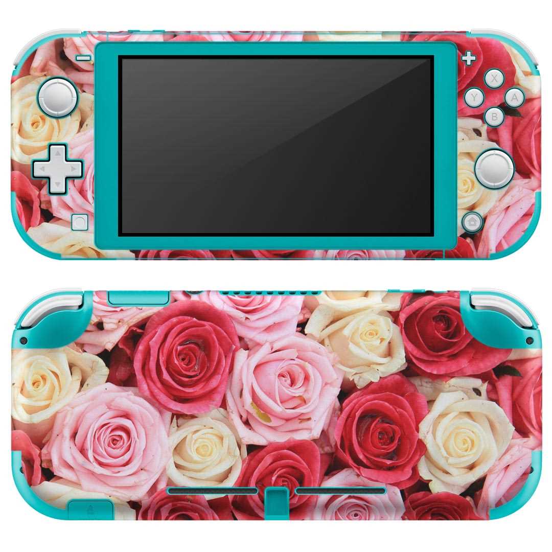 igsticker Nintendo Switch Lite 専用 デザインスキンシール 全面 ニンテンドー スイッチ ライト 専用 ゲーム機 カバー アクセサリー フィルム ステッカー エアフリー 005272 薔薇　ピンク　白　赤