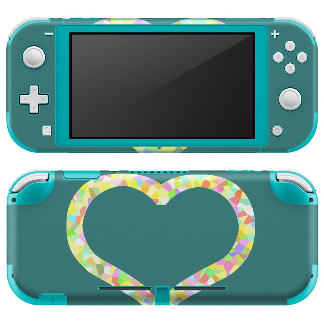 igsticker Nintendo Switch Lite 専用 デザインスキンシール 全面 ニンテンドー スイッチ ライト 専用 ゲーム機 カバー アクセサリー フィルム ステッカー エアフリー 005279 ハート カラフル 緑