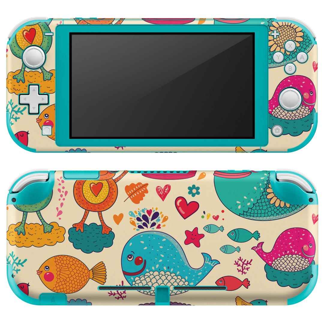 igsticker Nintendo Switch Lite 専用 デザインスキンシール 全面 ニンテンドー スイッチ ライト 専用 ゲーム機 カバー アクセサリー フィルム ステッカー エアフリー 005298 くじら カエル イラスト