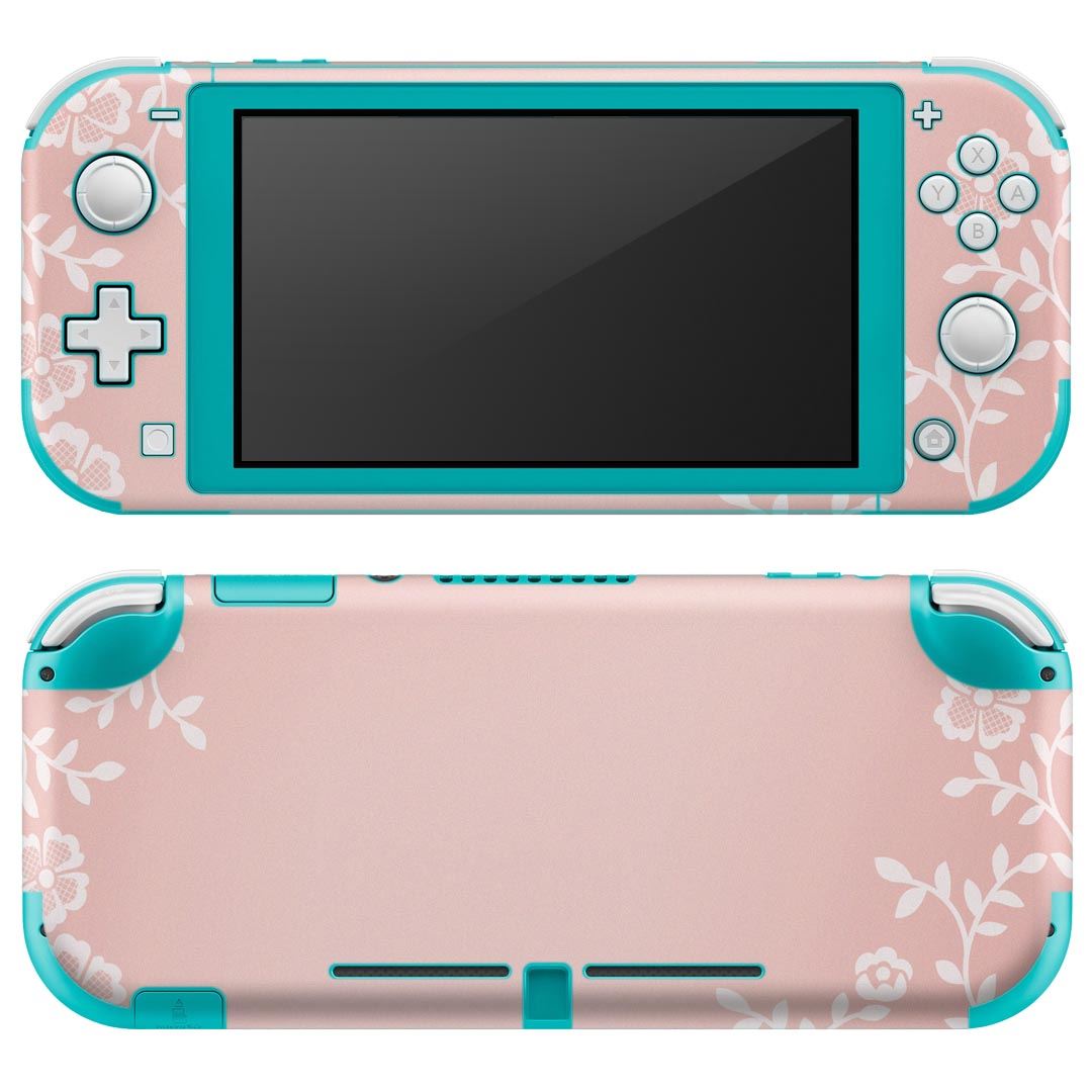 igsticker Nintendo Switch Lite 専用 デザインスキンシール 全面 ニンテンドー スイッチ ライト 専用 ゲーム機 カバー アクセサリー フィルム ステッカー エアフリー 005367 ピンク　白　　エレガント