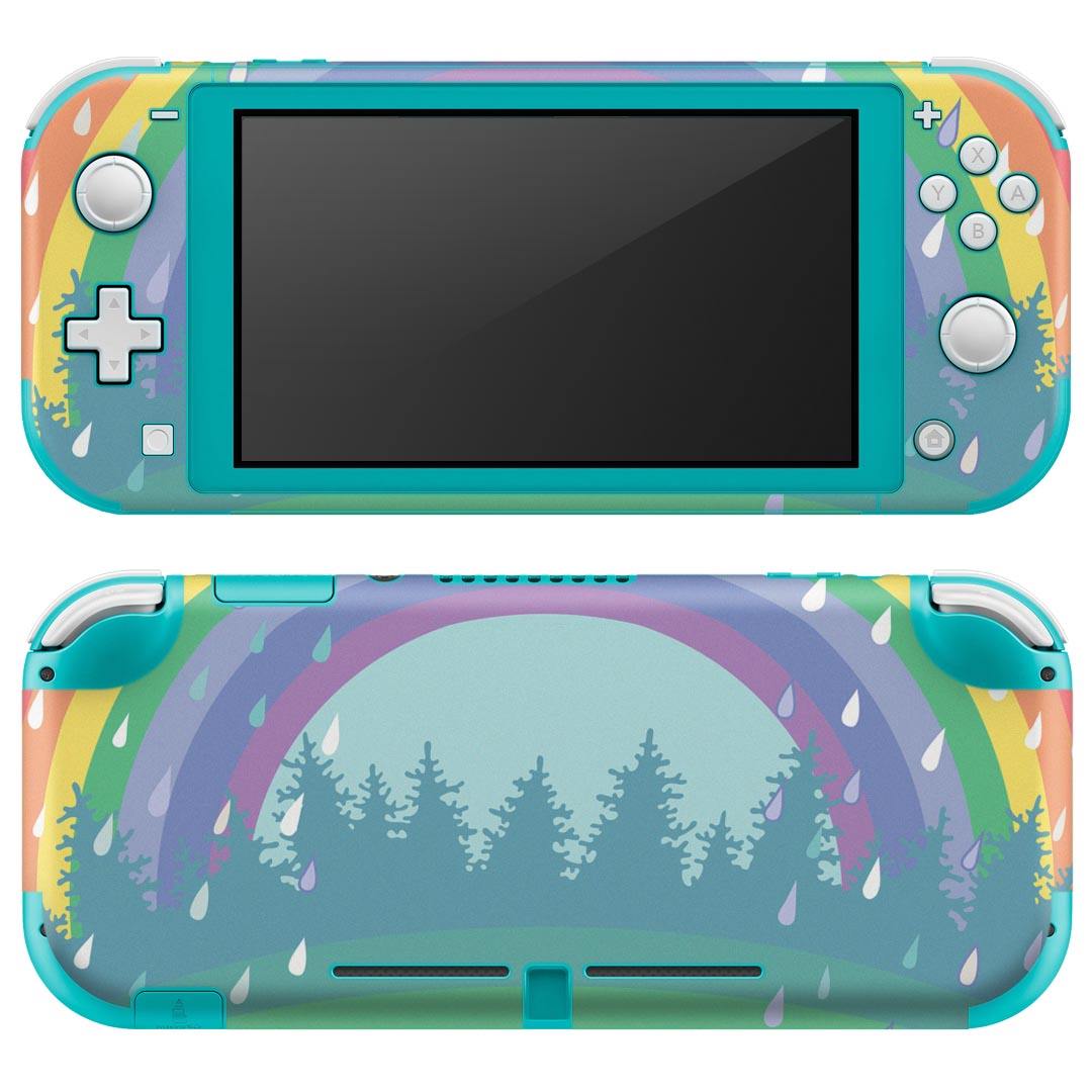 igsticker Nintendo Switch Lite 専用 デザインスキンシール 全面 ニンテンドー スイッチ ライト 専用 ゲーム機 カバー アクセサリー フィルム ステッカー エアフリー 005400 虹　雨　イラスト