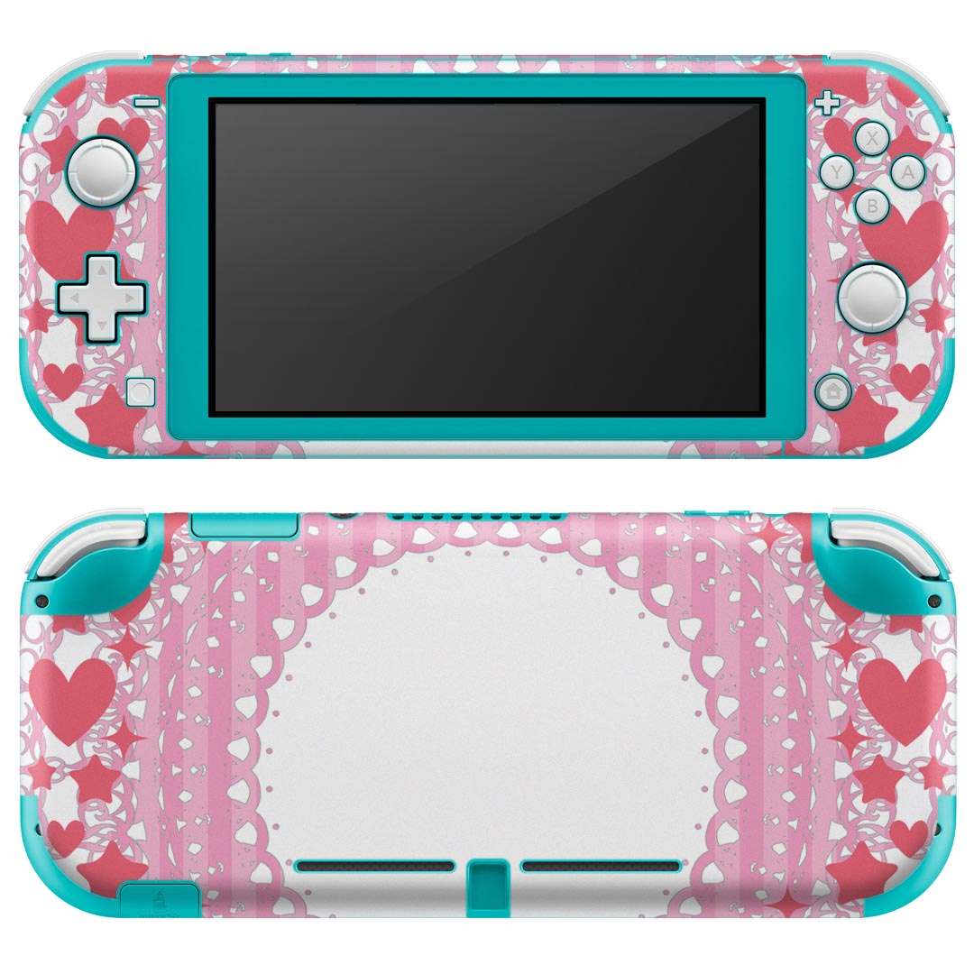 igsticker Nintendo Switch Lite 専用 デザインスキンシール 全面 ニンテンドー スイッチ ライト 専用 ゲーム機 カバー アクセサリー フィルム ステッカー エアフリー 005441 ハート　リボン　レース