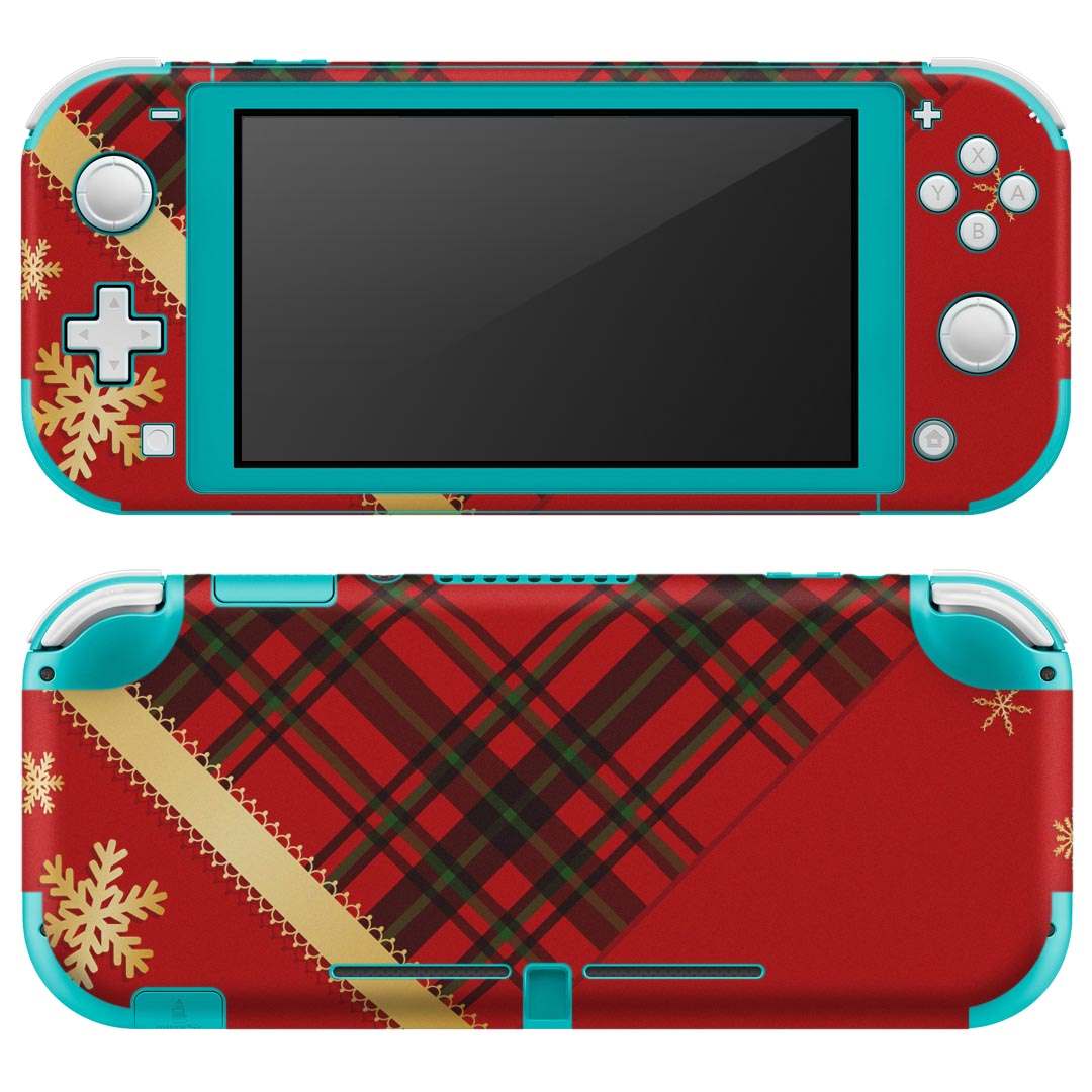 igsticker Nintendo Switch Lite 専用 デザインスキンシール 全面 ニンテンドー スイッチ ライト 専用 ゲーム機 カバー アクセサリー フィルム ステッカー エアフリー 005538 赤　チェック　雪　結晶