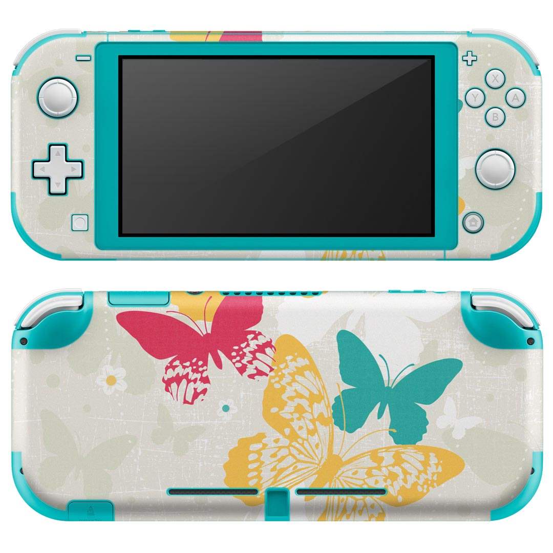 igsticker Nintendo Switch Lite 専用 デザインスキンシール 全面 ニンテンドー スイッチ ライト 専用 ゲーム機 カバー アクセサリー フィルム ステッカー エアフリー 005710 蝶　カラフル　模様
