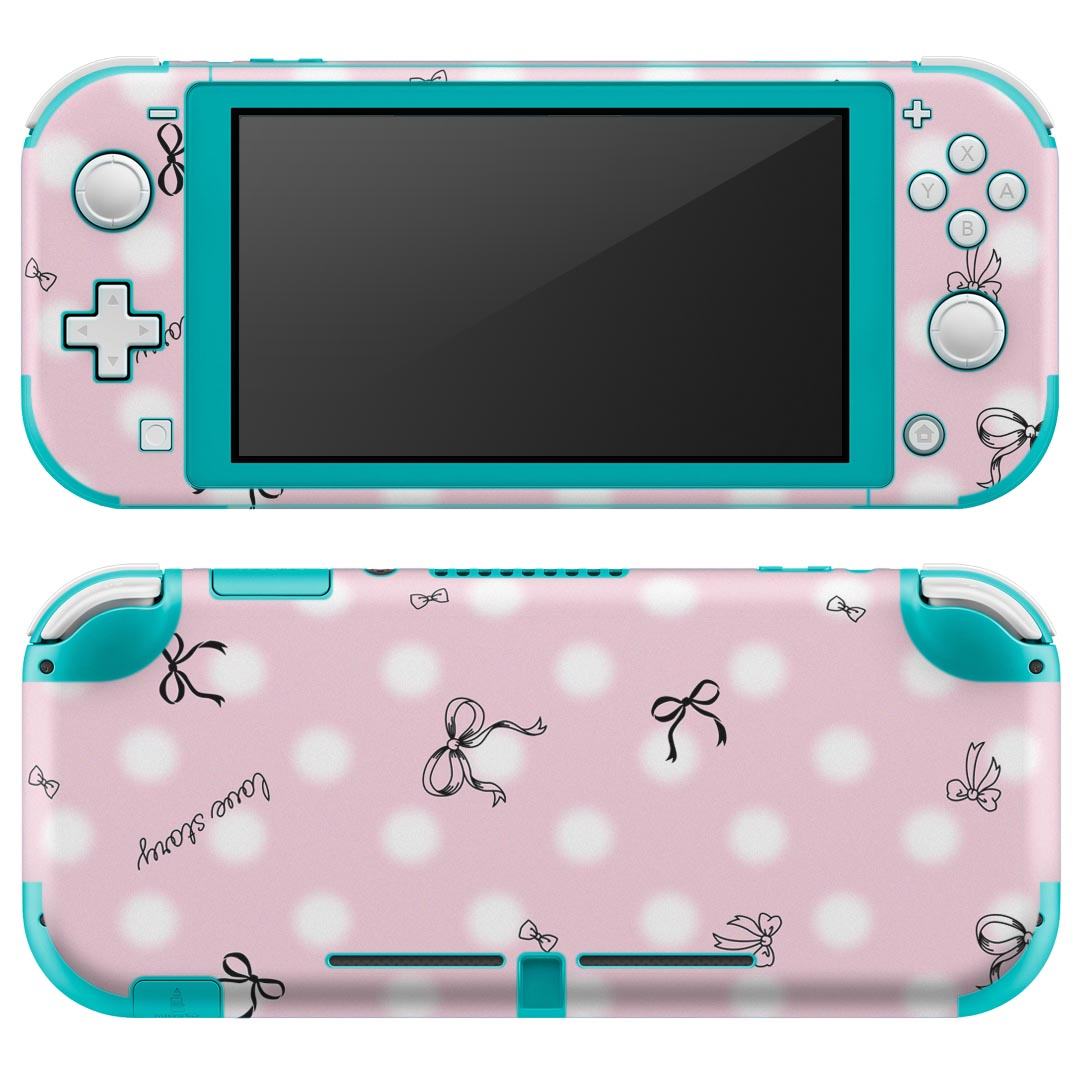 igsticker Nintendo Switch Lite 専用 デザインスキンシール 全面 ニンテンドー スイッチ ライト 専用 ゲーム機 カバー アクセサリー フィルム ステッカー エアフリー 005806 リボン ピンク 模様