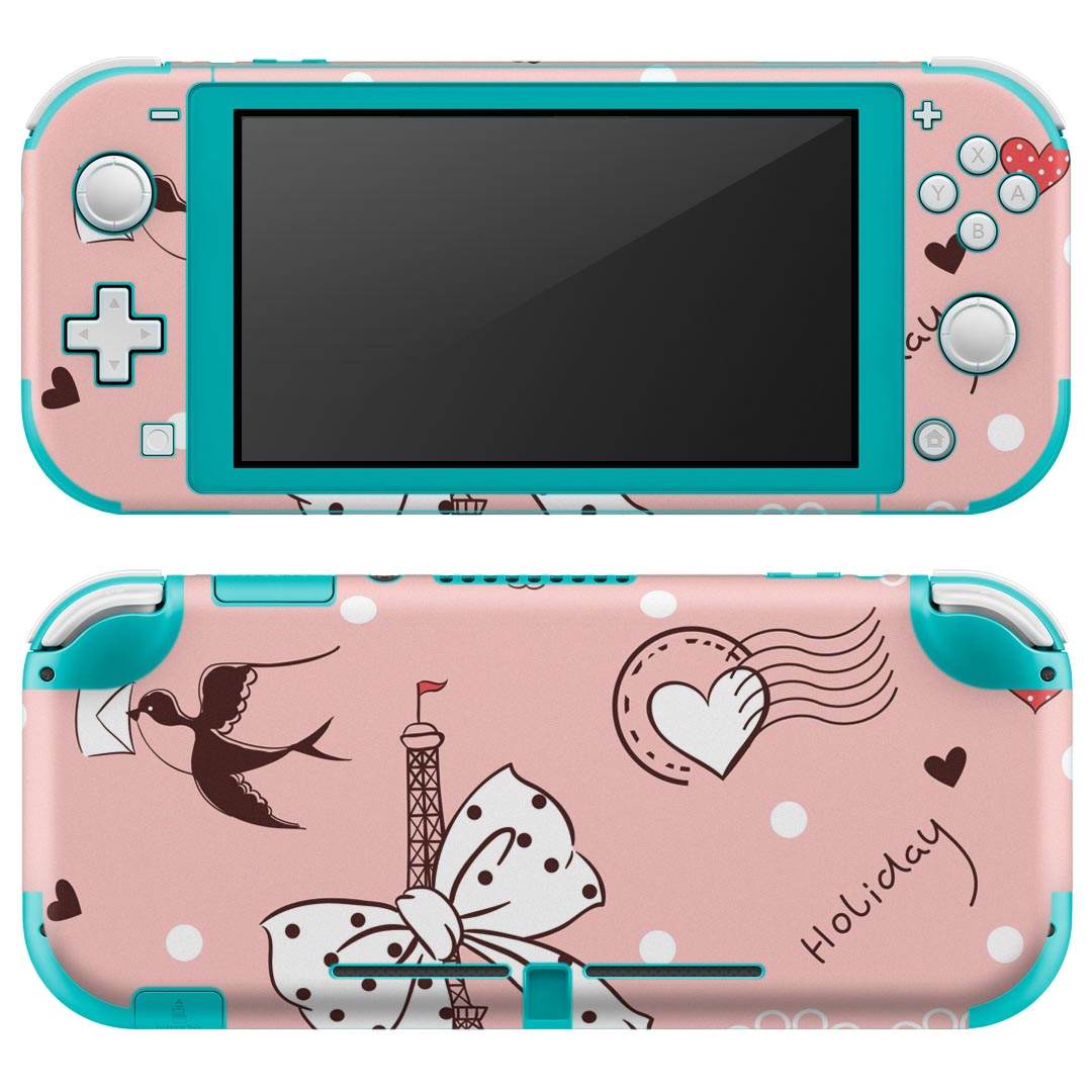igsticker Nintendo Switch Lite 専用 デザインスキンシール 全面 ニンテンドー スイッチ ライト 専用 ゲーム機 カバー アクセサリー フィルム ステッカー エアフリー 005807 イラスト リボン ハート