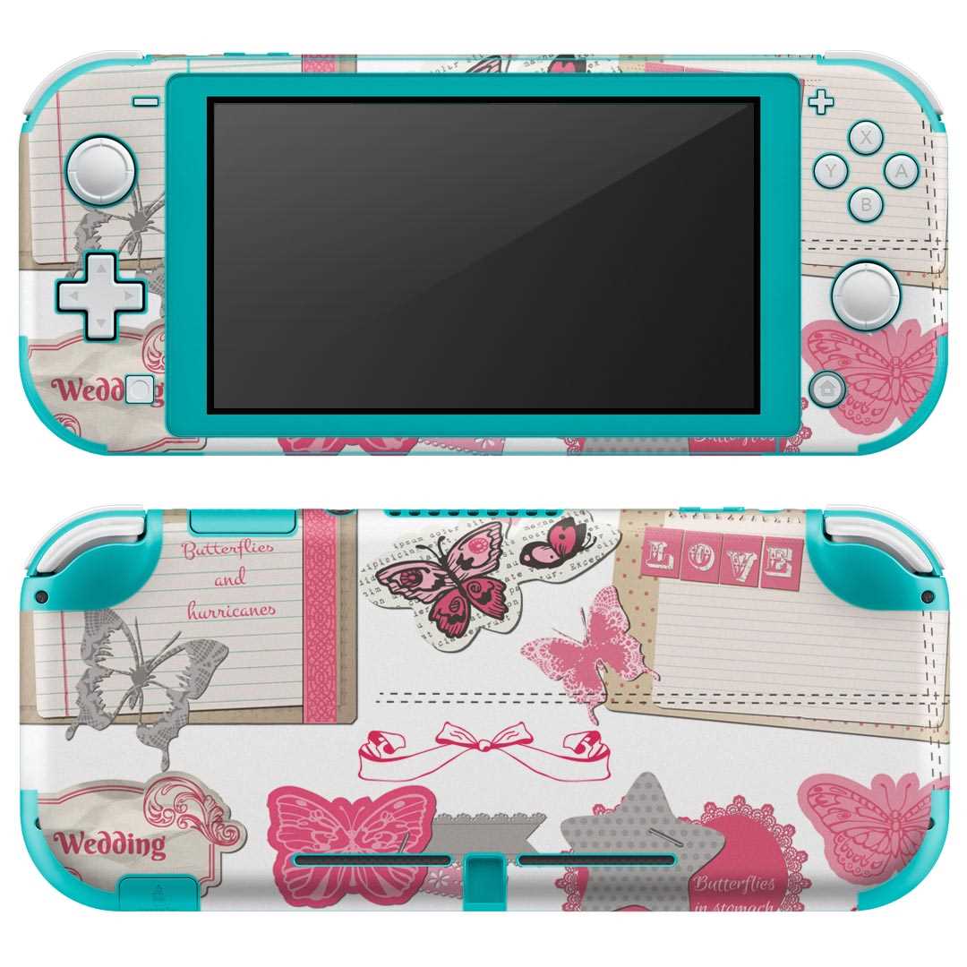igsticker Nintendo Switch Lite 専用 デザインスキンシール 全面 ニンテンドー スイッチ ライト 専用 ゲーム機 カバー アクセサリー フィルム ステッカー エアフリー 005994 ピンク　蝶