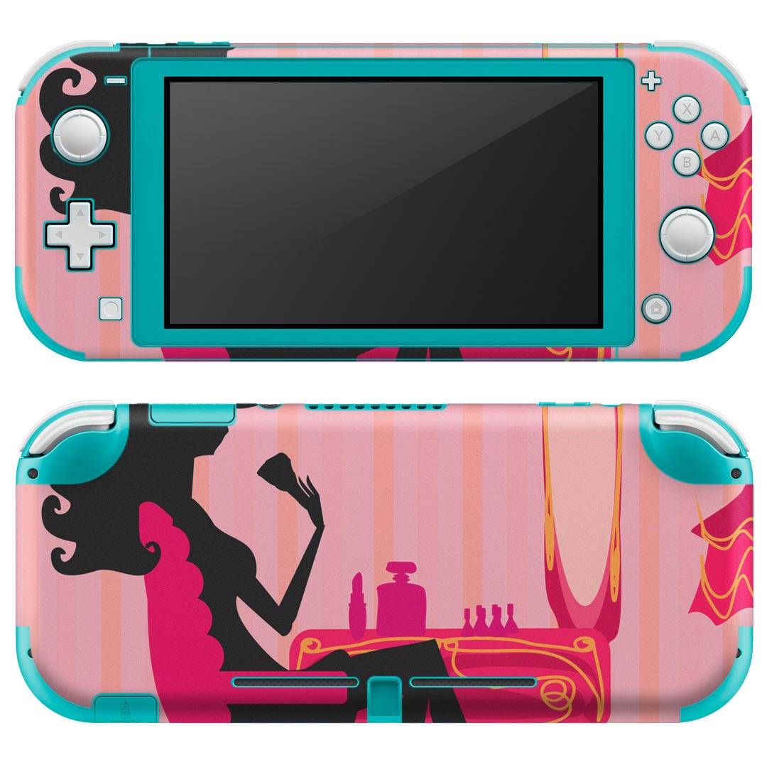 igsticker Nintendo Switch Lite 専用 デザインスキンシール 全面 ニンテンドー スイッチ ライト 専用 ゲーム機 カバー アクセサリー フィルム ステッカー エアフリー 006140 人物　鏡　ピンク