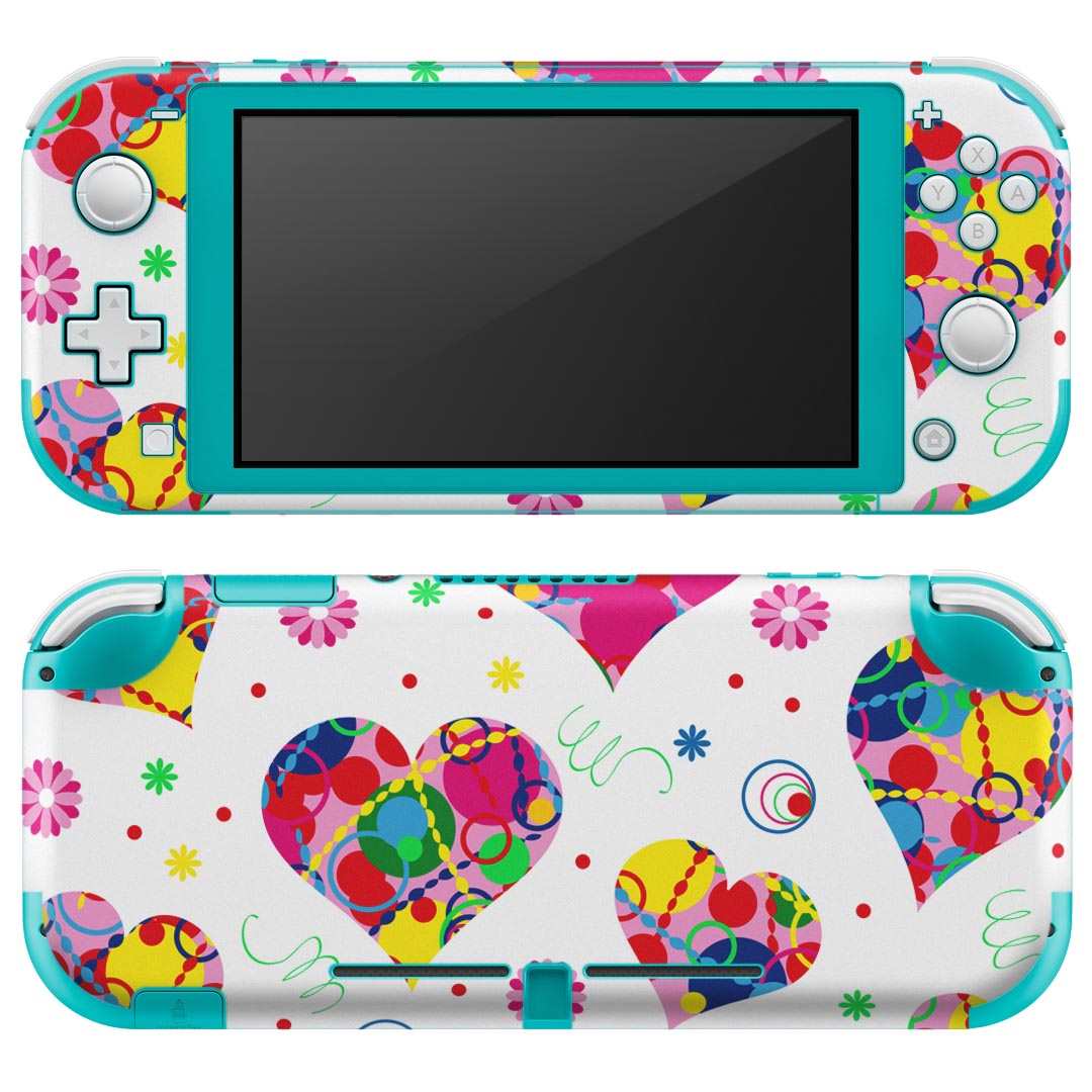 igsticker Nintendo Switch Lite 専用 デザインスキンシール 全面 ニンテンドー スイッチ ライト 専用 ゲーム機 カバー アクセサリー フィルム ステッカー エアフリー 006390 ハート カラフル
