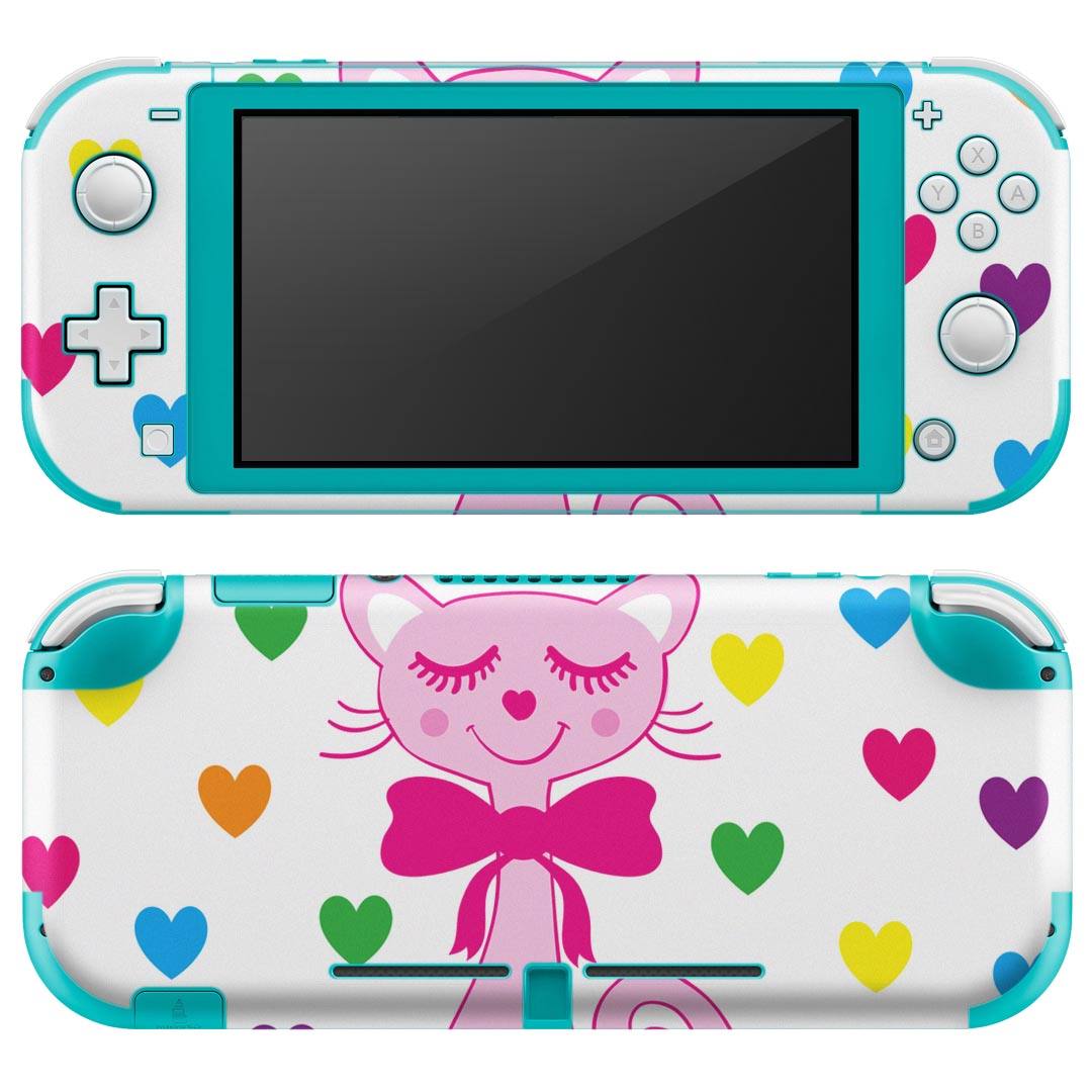 igsticker Nintendo Switch Lite 専用 デザインスキンシール 全面 ニンテンドー スイッチ ライト 専用 ゲーム機 カバー アクセサリー フィルム ステッカー エアフリー 006418 ねこ　傘　ハート