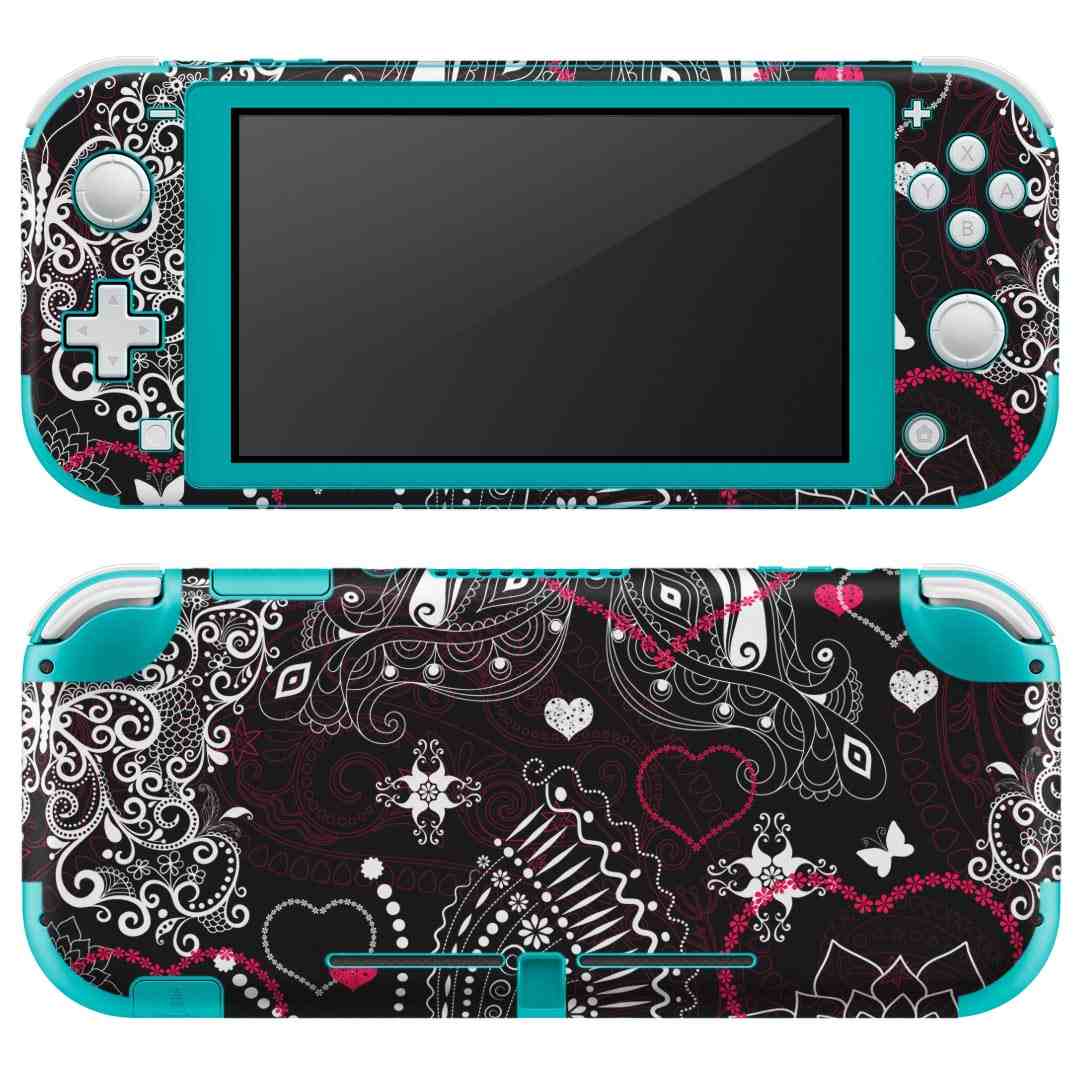 igsticker Nintendo Switch Lite 専用 デザインスキンシール 全面 ニンテンドー スイッチ ライト 専用 ゲーム機 カバー アクセサリー フィルム ステッカー エアフリー 006462 蝶　ハート　模様