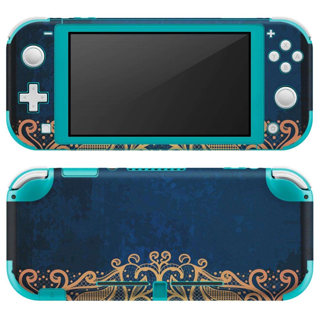 igsticker Nintendo Switch Lite 専用 デザインスキンシール 全面 ニンテンドー スイッチ ライト 専用 ゲーム機 カバー アクセサリー フィルム ステッカー エアフリー 006640 レース 青 ブルー