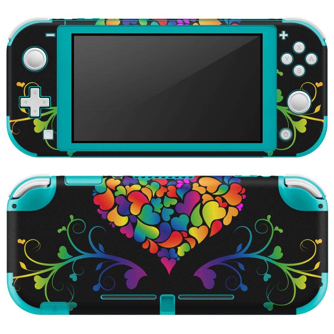 igsticker Nintendo Switch Lite 専用 デザインスキンシール 全面 ニンテンドー スイッチ ライト 専用 ゲーム機 カバー アクセサリー フィルム ステッカー エアフリー 006773 ハート　カラフル