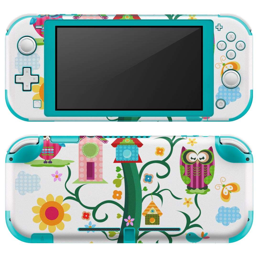 igsticker Nintendo Switch Lite 専用 デザインスキンシール 全面 ニンテンドー スイッチ ライト 専用 ゲーム機 カバー アクセサリー フィルム ステッカー エアフリー 007308 フクロウ カラフル イラスト 鳥