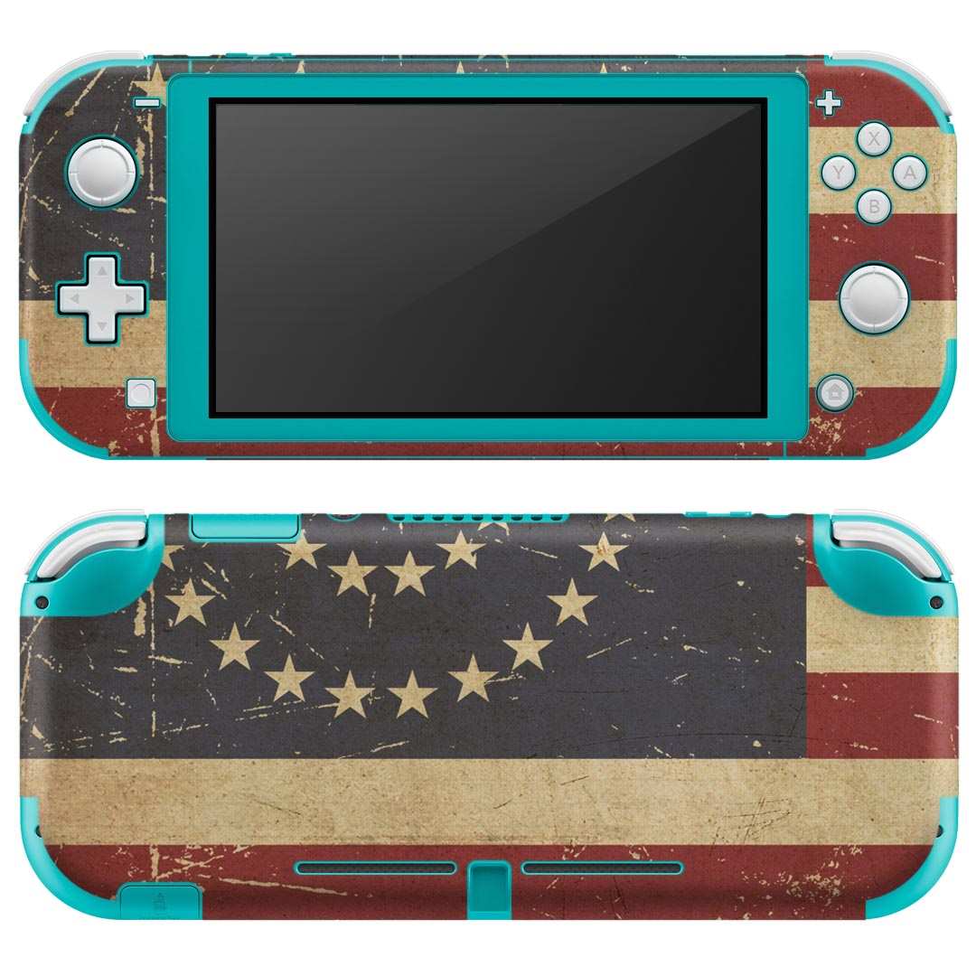igsticker Nintendo Switch Lite 専用 デザインスキンシール 全面 ニンテンドー スイッチ ライト 専用 ゲーム機 カバー アクセサリー フィルム ステッカー エアフリー 007338 木目 国旗　レトロ　赤　レッド