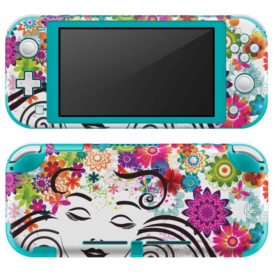 igsticker Nintendo Switch Lite 専用 デザインスキンシール 全面 ニンテンドー スイッチ ライト 専用 ゲーム機 カバー アクセサリー フィルム ステッカー エアフリー 007341 花 人物 カラフル