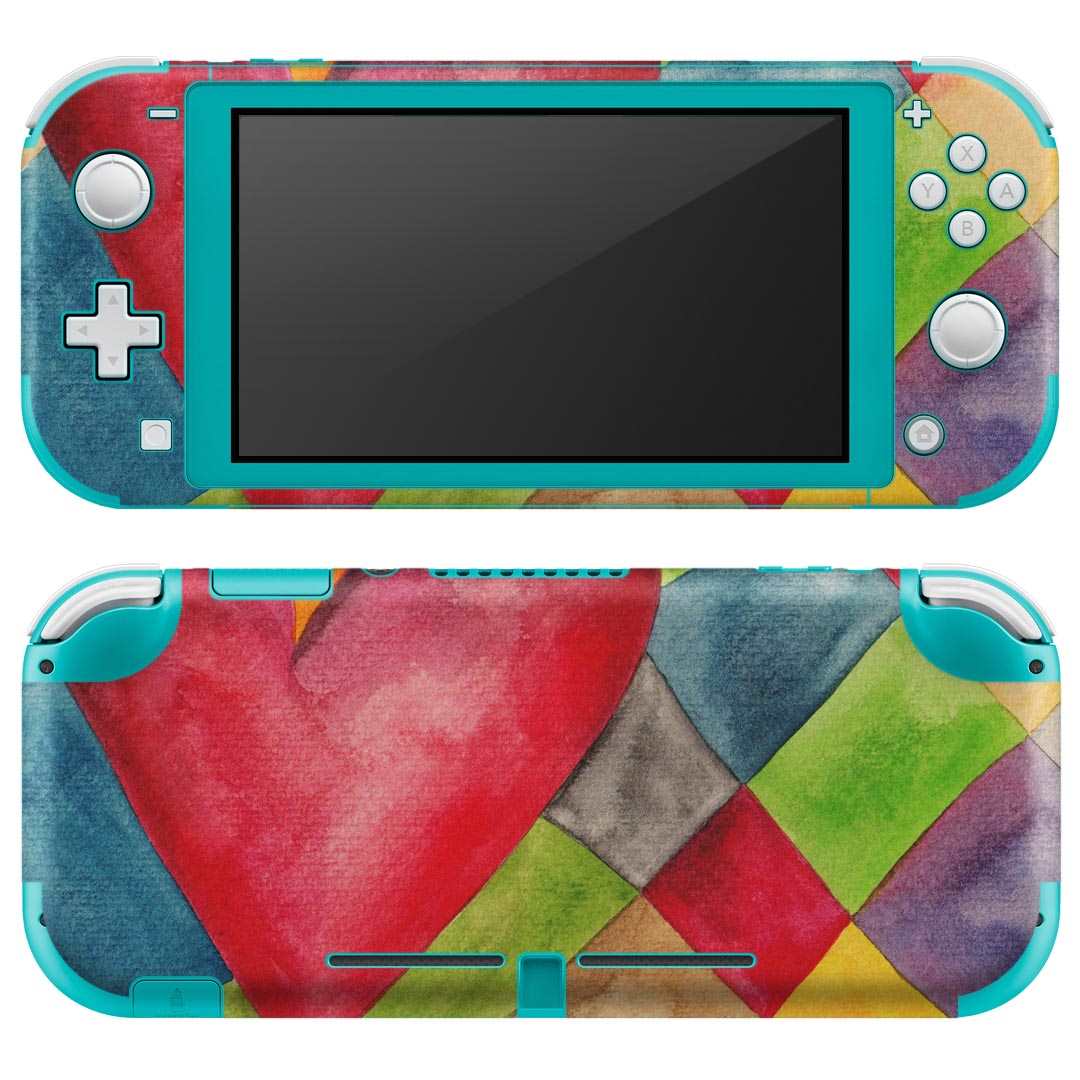 igsticker Nintendo Switch Lite 専用 デザインスキンシール 全面 ニンテンドー スイッチ ライト 専用 ゲーム機 カバー アクセサリー フィルム ステッカー エアフリー 007390 ハート 赤 レッド カラフル