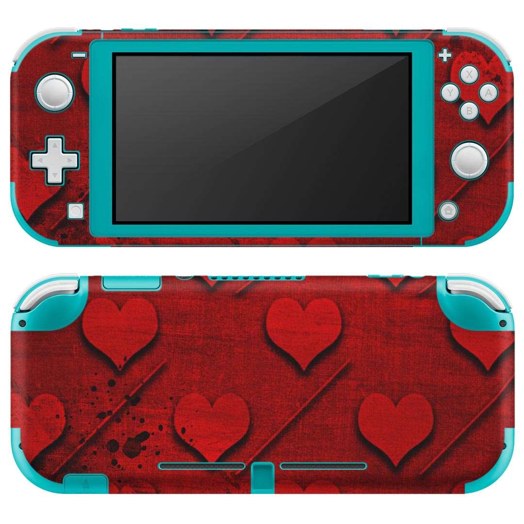 igsticker Nintendo Switch Lite 専用 デザインスキンシール 全面 ニンテンドー スイッチ ライト 専用 ゲーム機 カバー アクセサリー フィルム ステッカー エアフリー 007425 赤　レッド　ハート　模様