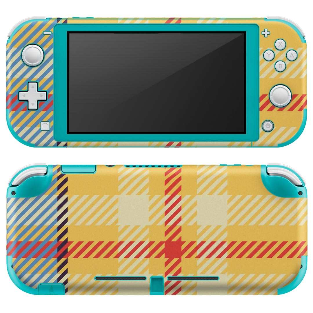 igsticker Nintendo Switch Lite 専用 デザインスキンシール 全面 ニンテンドー スイッチ ライト 専用 ゲーム機 カバー アクセサリー フィルム ステッカー エアフリー 007431 チェック　模様　黄色　イエロー