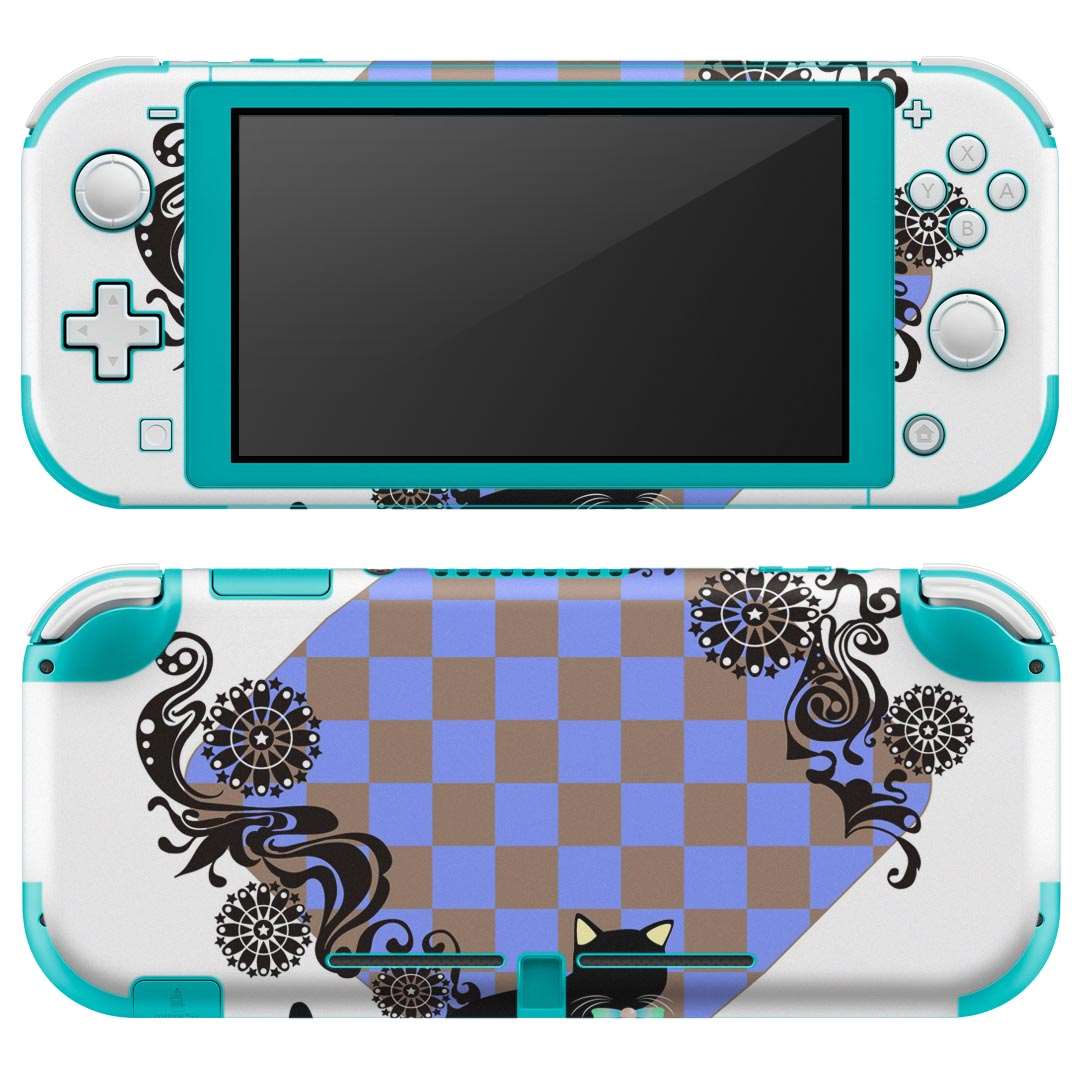 igsticker Nintendo Switch Lite 専用 デザインスキンシール 全面 ニンテンドー スイッチ ライト 専用 ゲーム機 カバー アクセサリー フィルム ステッカー エアフリー 007516 チェック 猫 ネコ 市松模様