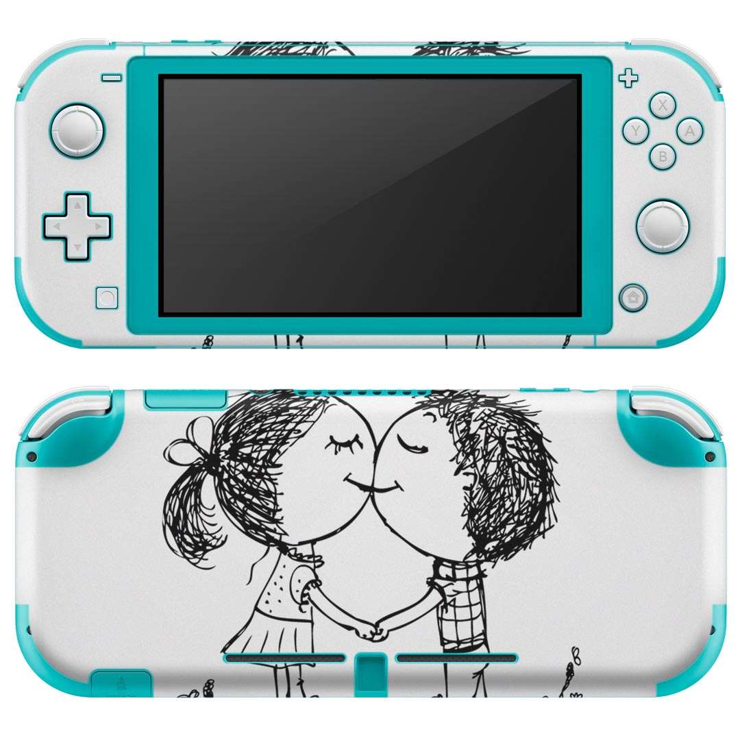 igsticker Nintendo Switch Lite 専用 デザインスキンシール 全面 ニンテンドー スイッチ ライト 専用 ゲーム機 カバー アクセサリー フィルム ステッカー エアフリー 007534 ハート　文字　英語　人物