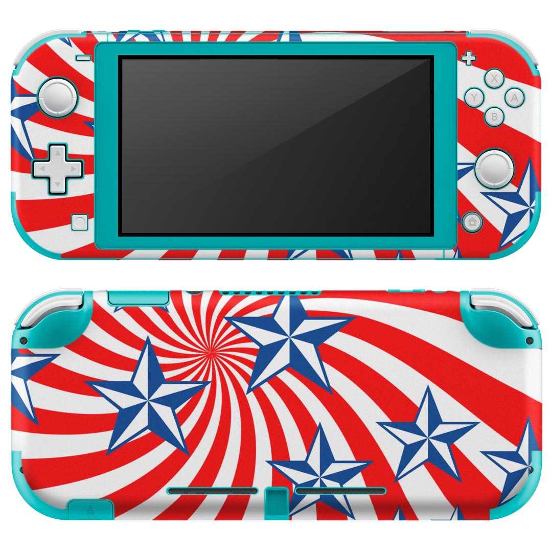 igsticker Nintendo Switch Lite 専用 デザインスキンシール 全面 ニンテンドー スイッチ ライト 専用 ゲーム機 カバー アクセサリー フィルム ステッカー エアフリー 007539 星 スター 赤 レッド 青 ブルー