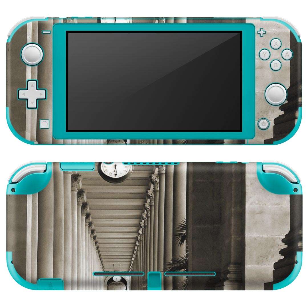 igsticker Nintendo Switch Lite 専用 デザインスキンシール 全面 ニンテンドー スイッチ ライト 専用 ゲーム機 カバー アクセサリー フィルム ステッカー エアフリー 007546 写真　モノクロ　時計　建物