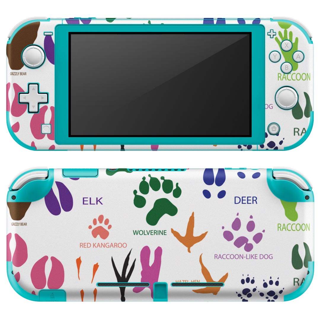 igsticker Nintendo Switch Lite 専用 デザインスキンシール 全面 ニンテンドー スイッチ ライト 専用 ゲーム機 カバー アクセサリー フィルム ステッカー エアフリー 007566 動物 足跡 カラフル