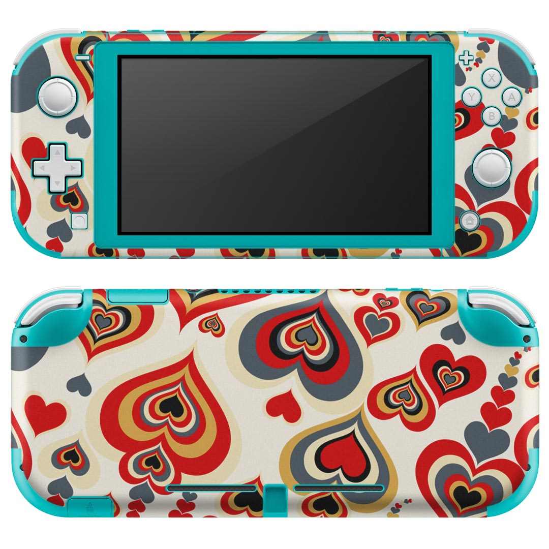 igsticker Nintendo Switch Lite 専用 デザインスキンシール 全面 ニンテンドー スイッチ ライト 専用 ゲーム機 カバー アクセサリー フィルム ステッカー エアフリー 007590 ハート　赤　レッド　模様