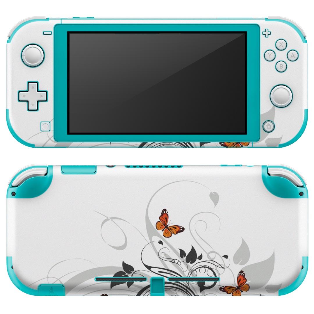 igsticker Nintendo Switch Lite 専用 デザインスキンシール 全面 ニンテンドー スイッチ ライト 専用 ゲーム機 カバー アクセサリー フィルム ステッカー エアフリー 007620 植物　蝶　黒　ブラック　オレンジ